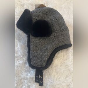 Ozark Trail Trapper Hat herringbone with black faux fur NWT